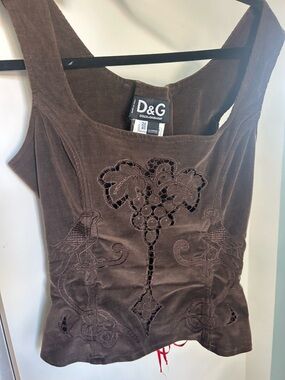 Dolce & Gabbana Brown Embroidered Corduroy Tank